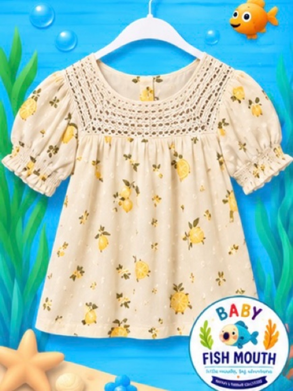 🍋 Jessica Simpson Lemon Print Swiss Dot Top — Girls Size 5/6
